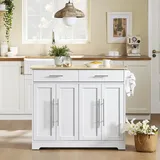 SoBuy Kücheninsel mit ausziehbarer Arbeitsplatte, Weiß-Natur 113x91x(44-69) cm