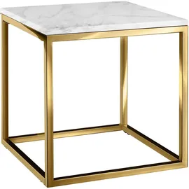 Tectake Beistelltisch, Weiß, Gold, Kunststoff, Abstrakt, 45x47.5x45 cm, Wohnzimmer, Wohnzimmertische, Beistelltische