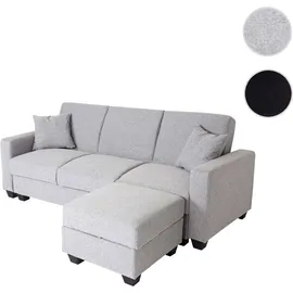 Mendler Sofa HWC-H47 mit Ottomane, Couch Sofa Gästebett, Schlaffunktion Stauraum 217x145cm Stoff/Textil hellgrau