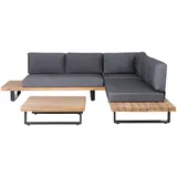 Beliani Lounge Set 5-Sitzer mit Auflagen Dunkelgrau Modern Tisch 82x82 cm Garten Terrasse Außenbereich Outdoor - Hellbraun, Grau - Holz, L-Form, Loungemöbel, Loungemöbel-Sets
