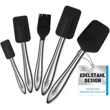 5pcs Silicone Spatula Cooking Utensils Set with Stainless Steel Handles, Premium Heat-Resistant Kitchen Utensils for Baking, Spoonula & Silicone Brush Included, Safe for Nonstick Cookware (Black)