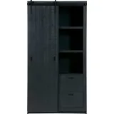 Woood Vitrine Slide, mit Schiebetür mit 4 Schubkästen, H 230 cm x B 120 cm schwarz