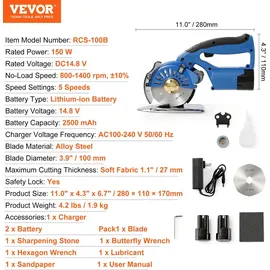 Vevor Tragbarer Stoffschneider 150 W