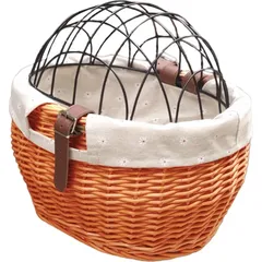 Wicker -Fahrradkorb für kleine Hunde Katzen Haustierträger vorne mit Drahtnetzabdeckung