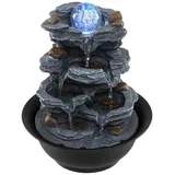 COSTWAY Zimmerbrunnen, Tischbrunnen mit LED Beleuchtung,Pumpe&rollender Kugel,Wasserbrunnen Stein Optik Ø21,5cm Höhe26cm Springbrunnen,Tischdekor... - Schwarz