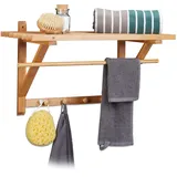Relaxdays Wandgarderobe Bambus, Hutablage und Kleiderstange, Handtuchhalter mit Hakenleiste HBT 35 x 60 x 30 cm, natur