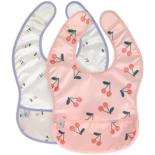 Lässig Baby Lätzchen Set 2 Stk. mit Auffangschutz wasserabweisend Klettverschluss/Lightweight Bib Happy Fruits Cherry