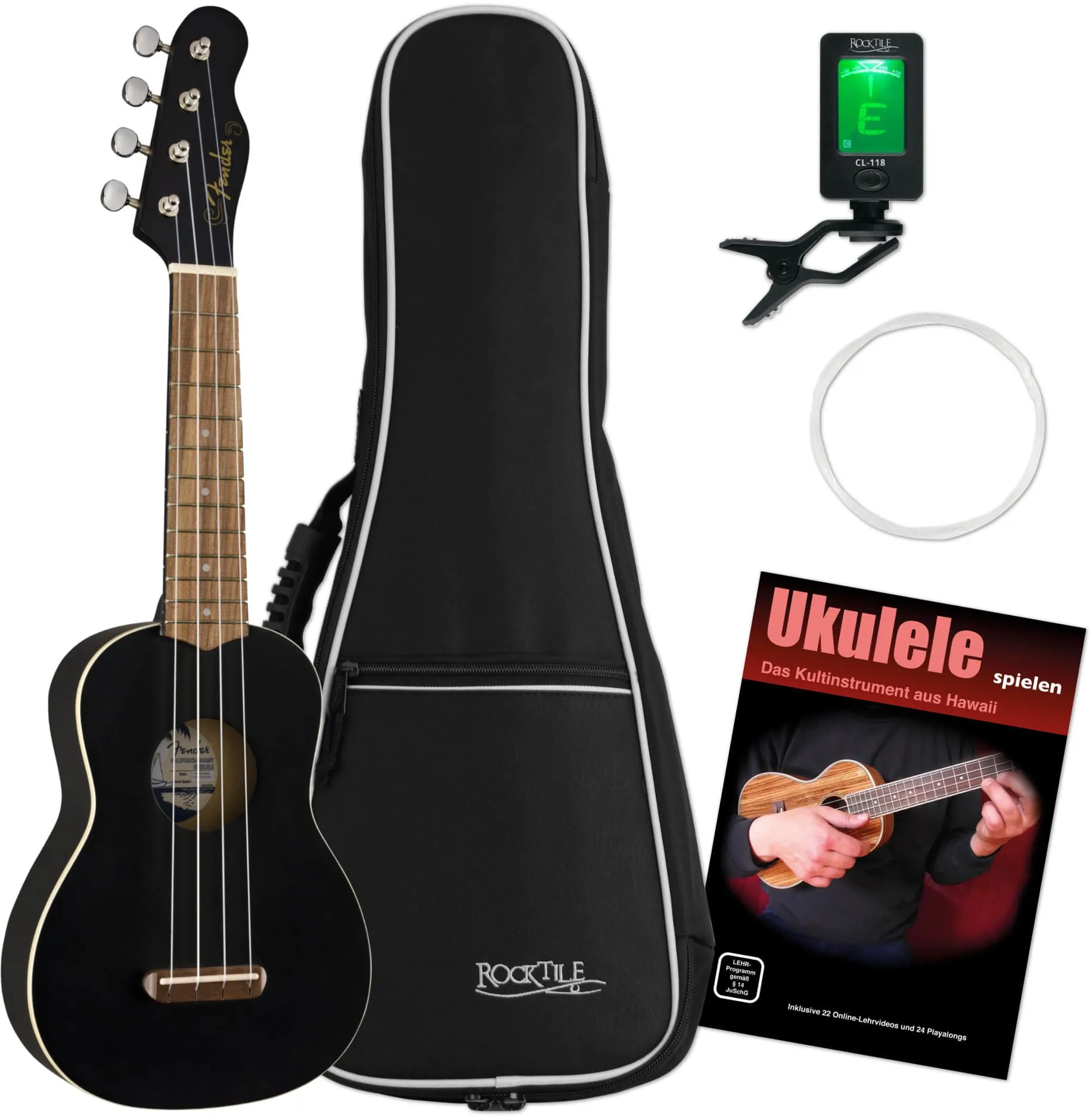 Fender Venice Sopran Ukulele Black Set