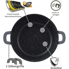Cheffinger 6-Teilig Kochgeschirr-Set 32 / 36 / 40 cm Topf Induktion Alu Guss Pfanne Topfset Kochtopfset Marmor 32 / 36 / 40 cm