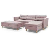 3xEliving Ecksofa Malory mit Hocker in SAWANA 61 mit Schlaffuktion