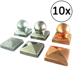 10x Pfostenkappe Abdeckkappe Edelstahl - Kupfer - verzinkt - Pyramide - Kugel... 71x71 mm Kupfer Pyramide