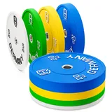 HQ Germany® Olympic Bumper Plates 50mm | Paar/Set | 5-25kg | Studio Qualität | Hoher Härtegrad | Hantelscheiben nach IWF Standard, Gewicht:100KG Set (2x 5-20kg)