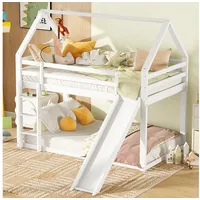 HAUSS SPOLE Etagenbett Kinderbett Hochbett Stockbett Hausbett (Grau, 90x200cm, mit Rutsche und Leiter)