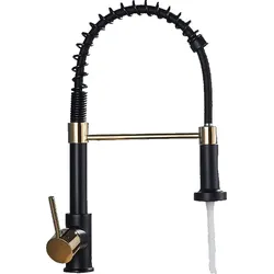 KLARWERK Bernd | Gastronomie Schwarz Gold Flexible Armatur | Edelstahl Wasserhahn Küche | Mischbatterie 360 Grad drehbar | Hochdruck 2 Anschlüsse
