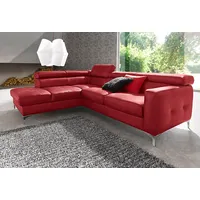 Ecksofa COTTA "Sammy L-Form" Sofas Gr. B/H/T: 239cm x 74cm x 207cm, NaturLEDER, Ottomane links, ohne Bettfunktion-mit Kopfteilverstellung, rot inklusive Kopfstützen-Höhenverstellung, wahlweise mit Bettfunktion