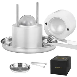 VEVOR Eiswürfelbereiter Eiswürfelformen Satz 60 mm, Eiswürfelform Eiskugelform mit Eiszange & Tropfschale, Alu Strapazierfähige Eiswürfelformen Eiswürfelbehälter Whisky Americano, Saft & Milch Silber
