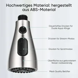 luxuskollektion 3 Modi Brausekopf Küchenarmatur Ersatz, Pull Out Geschirrbrause mit 9