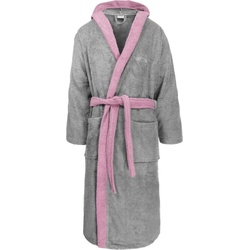 normani Bademantel Unisex Baumwoll Bademantel mit Kapuze Izmit, Baumwolle, Kapuze, Bindegürtel, Saunamantel aus 100 % Baumwolle für Damen und Herren grau|rosa M