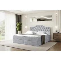 altdecor Boxspringbett mit H3 Matratze und Topper - 180 x 200 cm - VILA-1 - Hellgrau Samt - Polsterbett mit Bettkasten und Lattenrost, Bett mit Sta... - Hellgrau