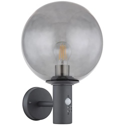 LED Wandleuchte mit Bewegungsmelder Außenlampe mit Bewegungsmelder anthrazit Haus Außenbeleuchtung Edelstahl , Kugel, 1x E27 Filament LED warmweiß, LxBxH 26,5x25x37 cm