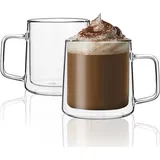 CNGLASS Gläser Kaffeebecher mit Griff (Set 2x355ml), Doppelwandige Latte Macchiato Gläser,Klare Isolierte Kaffeetassen Glas mit Griff für Latte, Cappuccino, Teebeutel