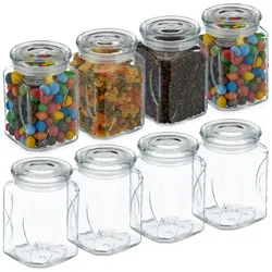 Relaxdays Vorratsgläser mit Deckel, 8er Set, Glas, 750 ml, eckige Vorratsdosen, luftdichte Glasbehälter, transparent