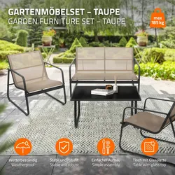 Gartenmöbel Set Loungegarnitur 4-Teilig Taupe aus Stahl und Textil