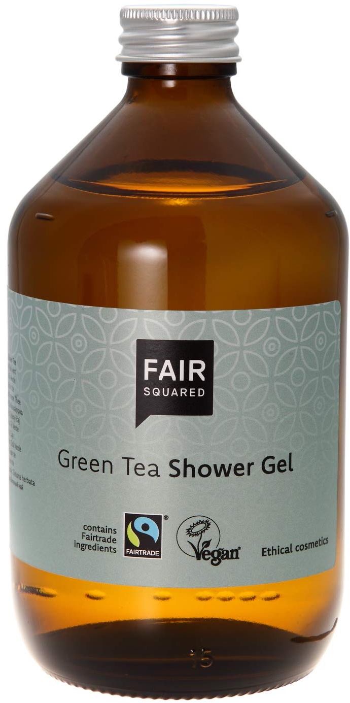 FAIR SQUARED Shower Gel Green Tea 500 ml - Duschgel für jeden Hauttypen - Vegane Naturkosmetik in der Zero Waste Mehrweg-Glasflasche