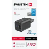 Swissten Ladegerät Mobile Kommunikation 22071410 + 1x USB-A 18W QC schwarz