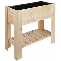 Haushalt International Hochbeet Pflanzkasten Kräuterbeet aus unbehandeltem Holz mit Ablage 62905