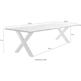 Home Affaire Esstisch HOME AFFAIRE "Manhattan", beige (natur, weiß, natur), B:220cm H:77cm T:100cm, Tische, Esstisch, mit Massivholzplatte Akazie lackiert, Baumkantentisch im Landhaus Stil