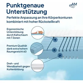 AM Qualitätsmatratzen Premium 7-Zonen Kaltschaummatratze 160 x 200 cm H2