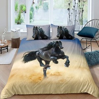 Loussiesd Pferd Bettw?sche 135x200cm Schwarzes Pferd Bettw?sche Kinder Teenager M?dchen Jungs Dekorativ Bettbezug Set Tiere Thema Pferd Drucken 100% Mikrofaser mit 1 Kissenbezug 80x80 cm