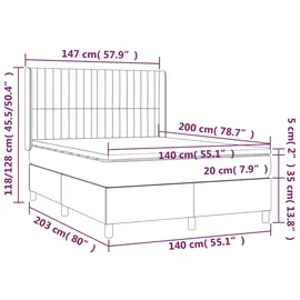 vidaXL Boxspringbett mit Matratze & LED Dunkelgrau 140x200 cm Samt