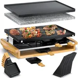 Kesser KESSER® Raclette-Grill mit Naturgrillstein, Grillplatte Tischgrill für 8 Personen, Elektrogrill Raclette Grill antihaftbeschichteter Grillplatte, 8 Pfannen und Holzspatel 1200W