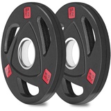 wuuhoo® olympische Hantelscheiben Ray 50mm, Langhantelgewicht 2er Set, Hantelscheibe gummiert mit Stahlkern und Griffen, beschichtet in Schwarz - Fitnessgerät für Zuhause, modernes Design 2 x 2,5 kg