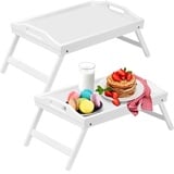 Artmeer Betttablett mit klappbaren Beinen, Bambus-Frühstückstablett mit Griffen, ideal für Sofa, Bett, Essen, Arbeiten, als Laptop-Schreibtisch, Snack-Tablett, 2 Stück (weiß)