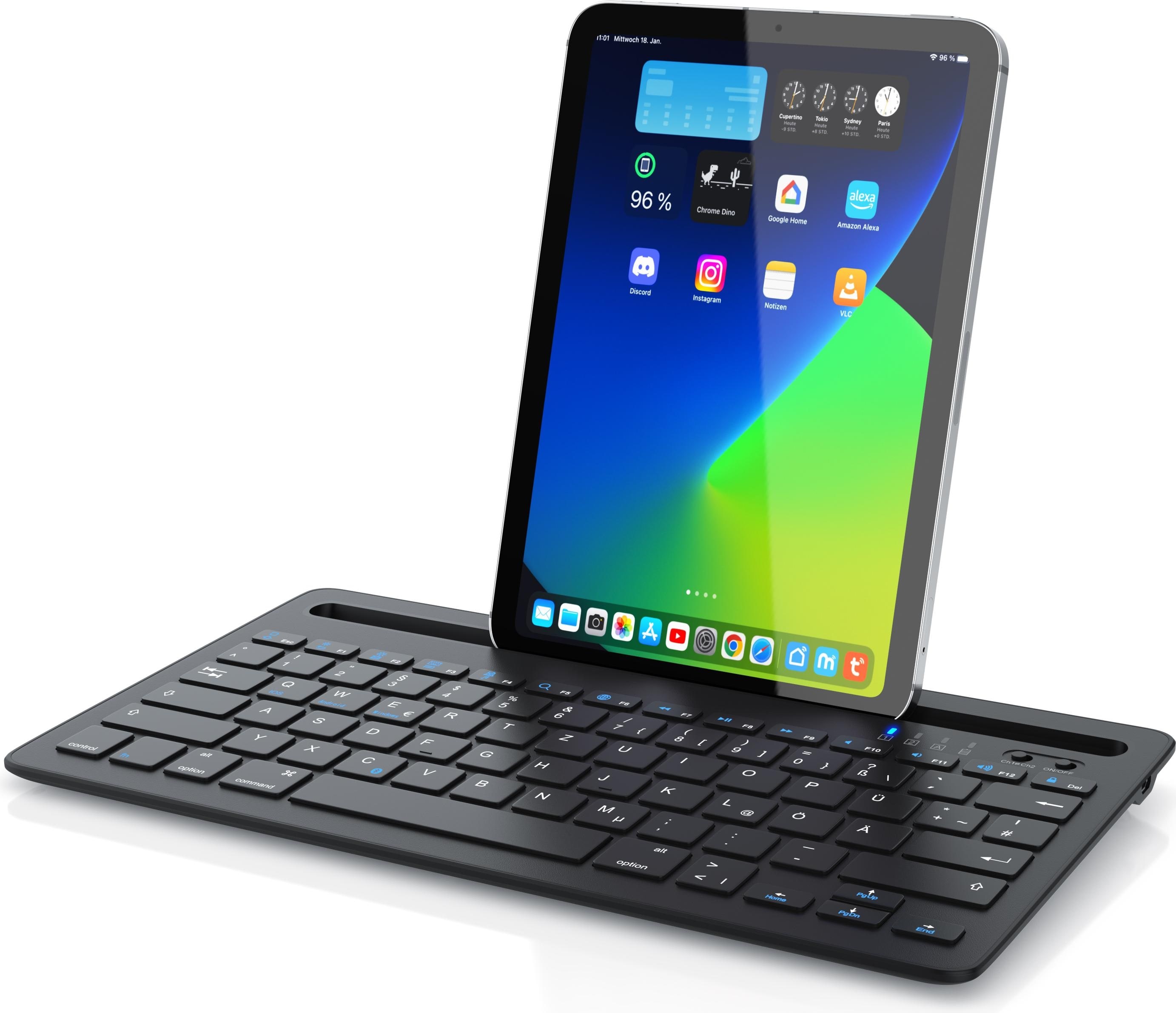 Aplic Tablet Tastatur Bluetooth, Tablet Halterung, mit Akku, für iOS, Android, Windows (DE), Tablet Tastatur, Schwarz