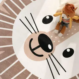 Paco Home Kinderteppich Teppich Rund Kinderzimmer Spielmatte rutschfest Löwen Beige 150 cm, Rund