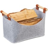 Relaxdays Filztasche, mit Holzgriffen - Grau