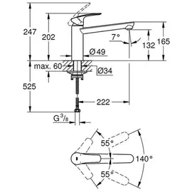 Grohe Eurosmart chrom, schwenkbarer, mittelhoher Auslauf
