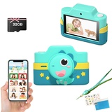 Kinderkamera, 48MP 1080P WiFi Digitalkamera Kinder mit 3 Zoll Berührbarem Bildschirm, 32GB TF-Karte, Datenkabel-Schlüsselband, Dual Kamera, Geschenk für Kinder