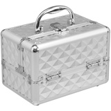 COSTWAY Beauty Case Schminkkoffer Kosmetikkoffer, Schmuckkoffer 23 x 15 x 18cm, Friseurkoffer mit Spiegel, Multikoffer Damen (Silber)