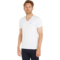 Tommy Jeans T-Shirt Herren Kurzarm TJM Original V-Ausschnitt, Weiß
