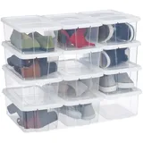 Songmics Relaxdays Schuhboxen Kunststoff, 12er Set, stapelbar, durchsichtige Aufbewahrungsboxen mit Deckel, 12,5x20x34,5cm, weiß