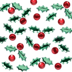 Selbstklebende Schmucksteine "Stechpalmen & Beeren" (pro Set 300) Bastelbedarf zu Weihnachten