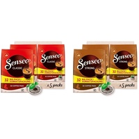 Senseo Pads Classic - Kaffee RA-zertifiziert - 5 Vorratspackungen x 32 Kaffeepads & Pads Strong - Aromatischer Kaffee RA-zertifiziert - 5 Vorratspackungen x 32 Kaffeepads