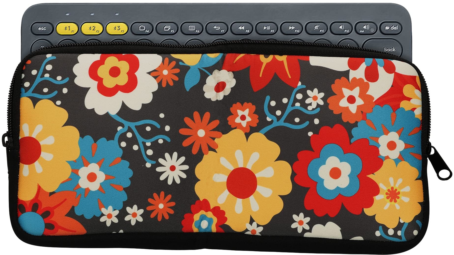 kwmobile Tastatur-Hülle kompatibel mit Logitech K380 - Neopren Schutzhülle Case Tasche für Tastatur - Vintage Blumen Orange Rot Weiß