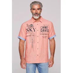 Kurzarmhemd CAMP DAVID, Herren, Gr. M, Normalgrößen, orange, Material: 100% Leinen, bedruckt, bestickt, casual, regular fit normal, Kurzarm Bündchen, Hemden, mit Kentkragen