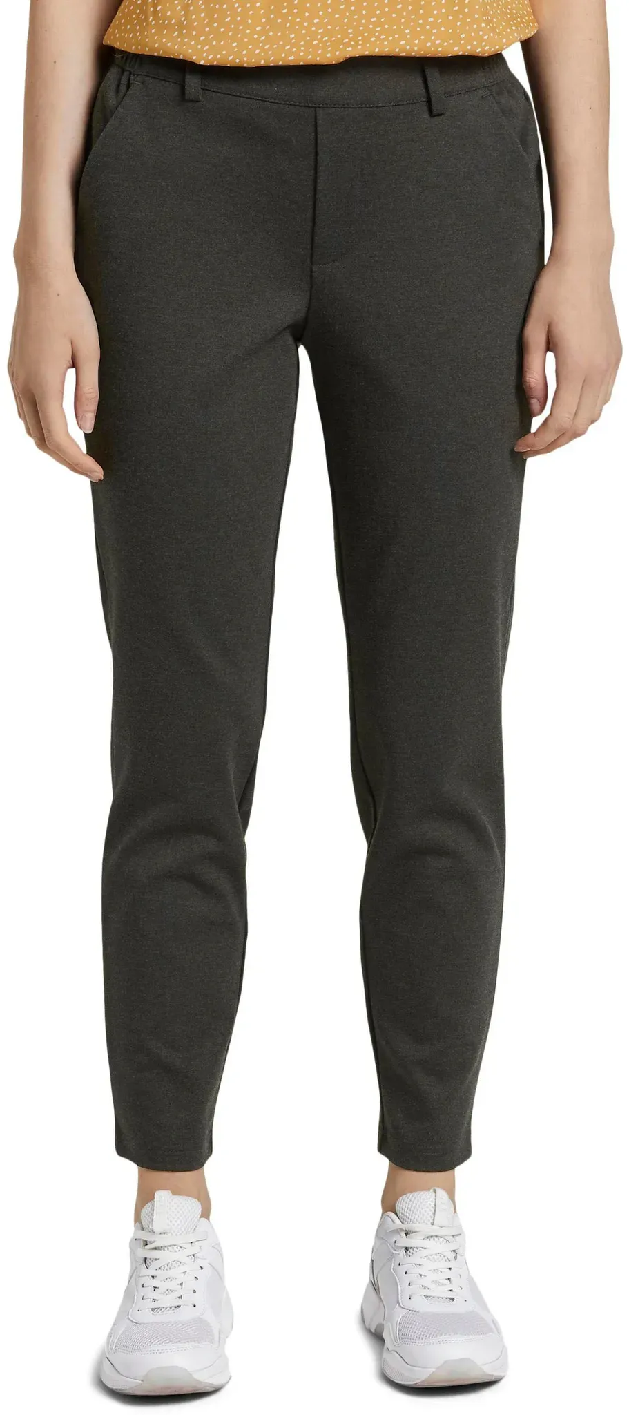 Schlupfhose TOM TAILOR DENIM, Damen, Gr. XL (42), N-Gr, grau (anthrazit, meliert), Jersey, Obermaterial: 74% Polyester, 22% Viskose, 4% Elasthan, meliert, bequem knöchellang, Hosen Schlupfhose, im Jogg-Pant Stil